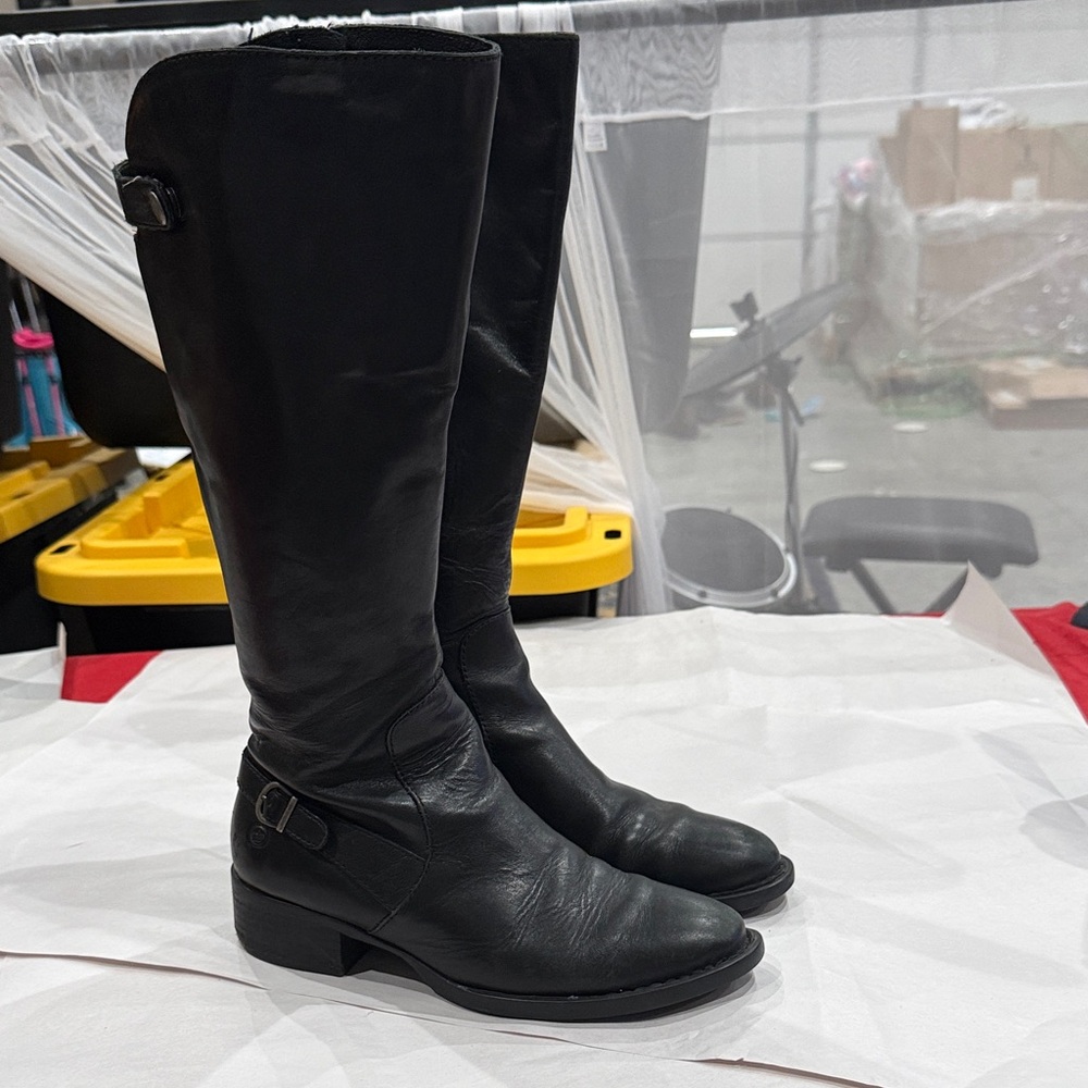 Born Black Leather Knee-High Zip Boots